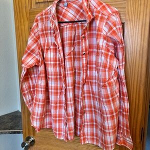 Woman’s Casual Orange and White Button Down Shirt